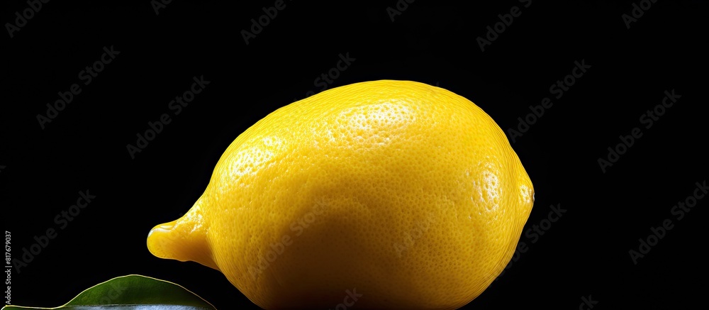 Poster healthy yellow lemon on a black background with copy space image