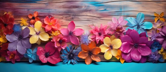 Closeup copy space image of stunning flowers against a colorful wooden backdrop