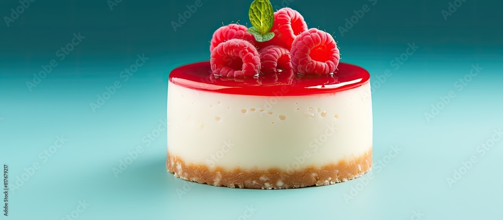 Aufkleber Close up view of a mini round raspberry cheesecake with copy space image
