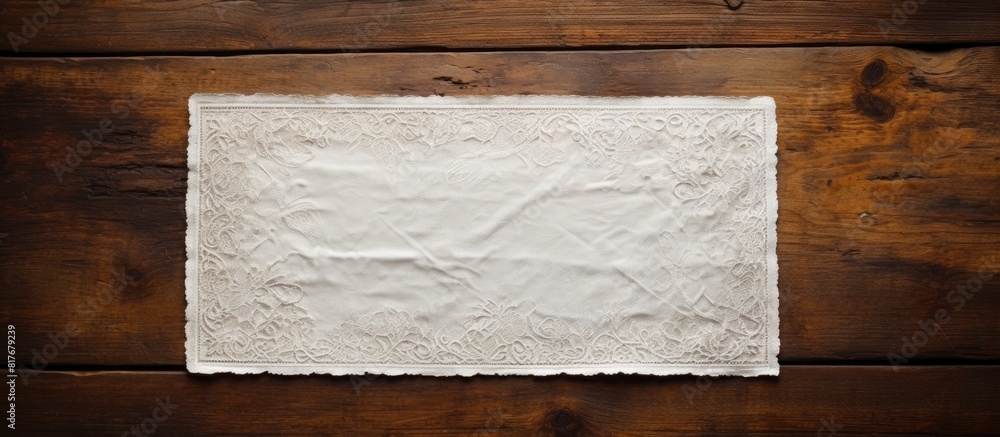 Aufkleber An old table showcasing a white paper napkin featuring a textured pattern creating a visually interesting and intricate copy space image