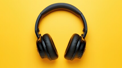 Naklejka premium Black Wireless Headphones on Yellow Background