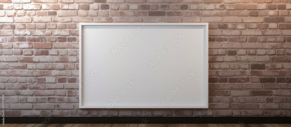 Poster a copy space image featuring a picture frame against a backdrop of brick wall and wooden floor 86 ch