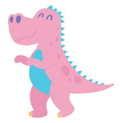 Cute pink dinosaur in flat design. Funny childish prehistoric reptile. Vector illustration isolated.
