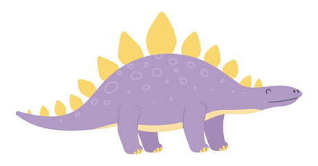 Cute dinosaur with spikes spine in flat design. Funny stegosaurus dino. Vector illustration isolated.