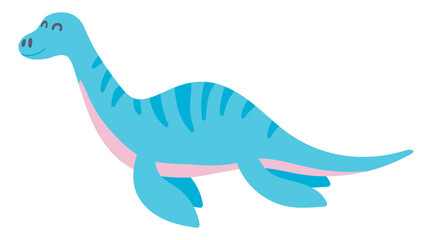 Cute swimming dinosaur in flat design. Funny underwater plesiosaur dino. Vector illustration isolated.