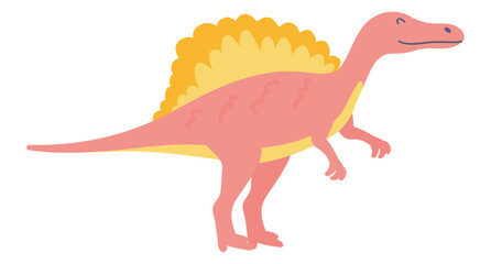 Cute dinosaur in flat design. Funny spinosaurus dino, prehistoric dragon. Vector illustration isolated.