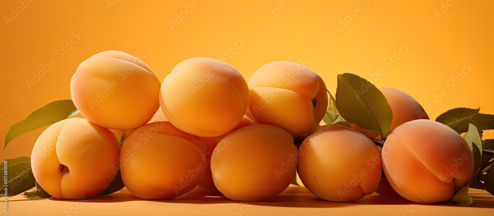 Poster A cluster of sunlit ripe apricots with ample empty space for copy