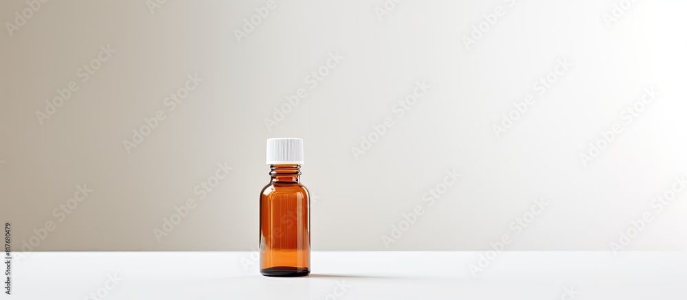 Aufkleber A medicine bottle sits on a table with a plain white background surrounding it creating a copy space image