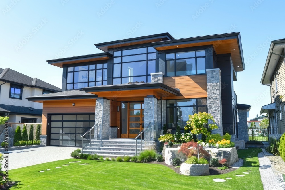 Poster a large house with numerous windows, ideal for real estate or architecture concepts