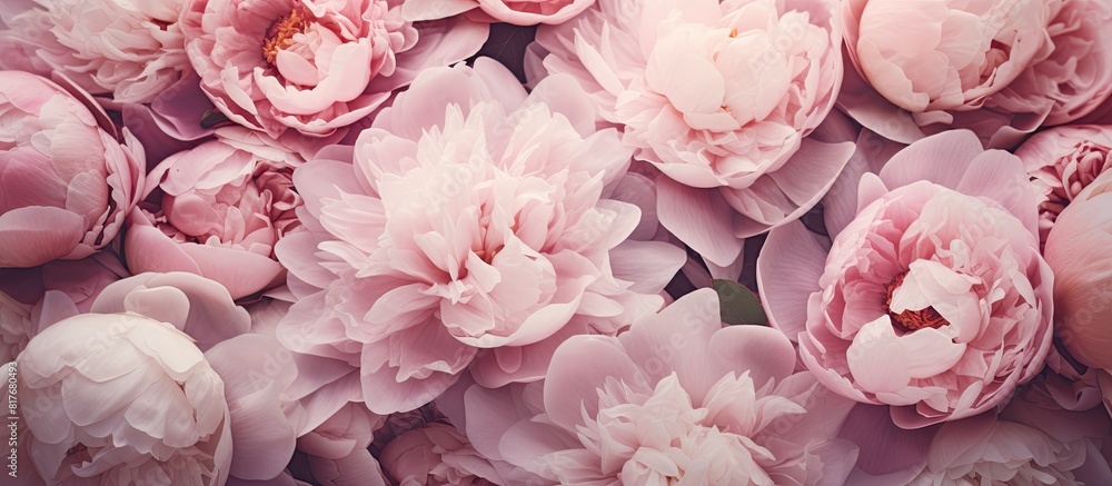 Poster a close up image of peonies with a floral background providing ample copy space