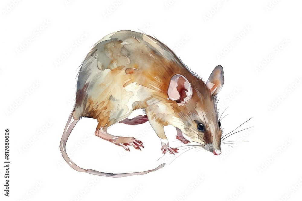Poster watercolor painting of a rat on a white background. suitable for various design projects