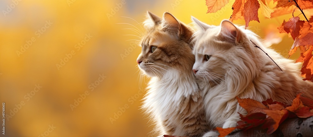 Poster A pair of cats with a beautiful autumn background perfect for a copy space image