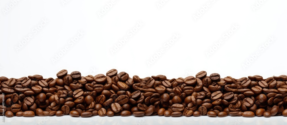 Poster a white background showcases a captivating copy space image of coffee beans inviting the addition of