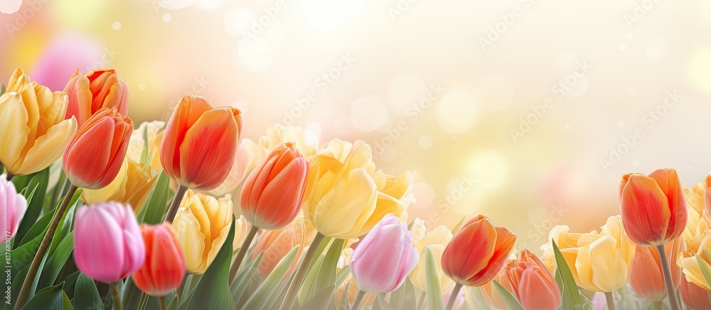 Poster Spring background with fresh tulips and copy space image