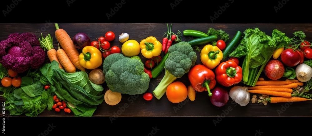Aufkleber an aerial view of vibrant and fresh vegetables from a farmers market allowing room for additional co
