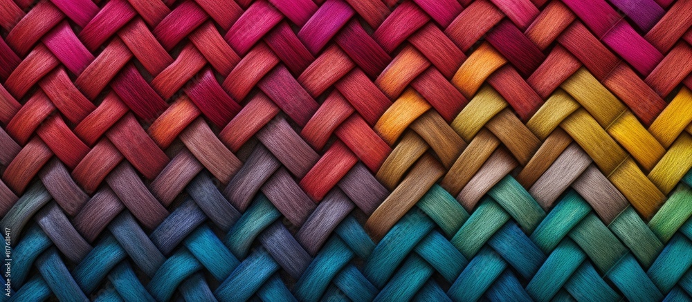 Poster a close up image of a multicolored woven material creates an abstract and textured zigzag background