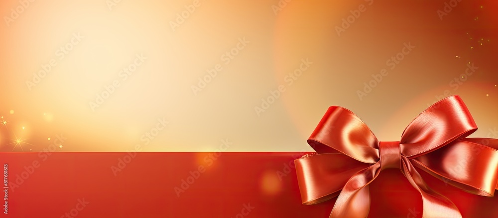 Aufkleber a red background with a ribbon bow creating a welcoming card with ample copy space for texts or othe