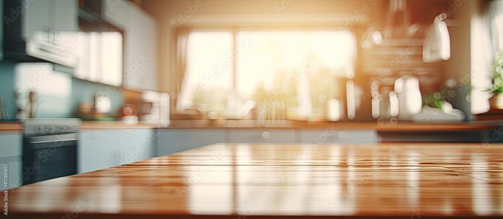 Aufkleber blurred kitchen room in background with table top and copy space image