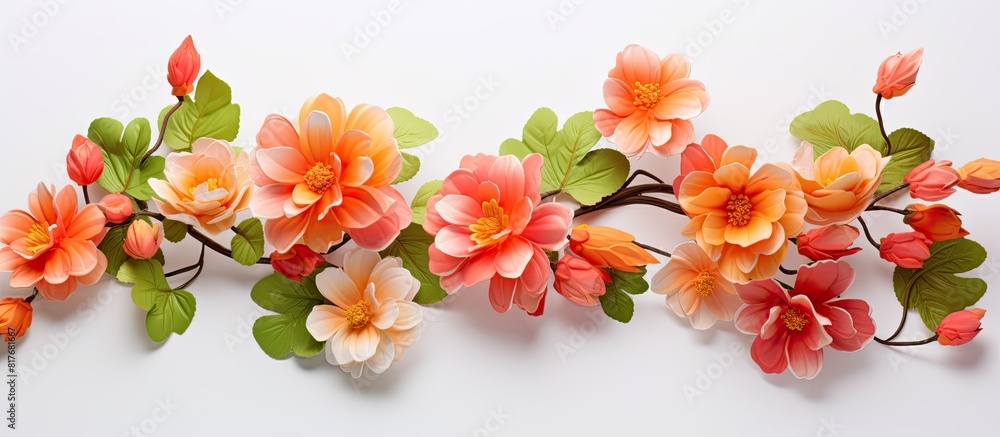 Fototapete isolated flowers and leaves on a white background creating a copy space image