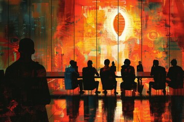 Obraz premium A diverse group of people gathered around a table. Suitable for business meetings or family dinners