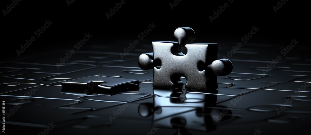 Poster A single puzzle piece on a black background with empty space to add an image. Creative banner. Copyspace image
