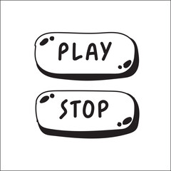 doodle button play and stop vector illustrator