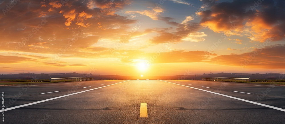 Aufkleber a picturesque sunset sky cast its warm glow over a curved empty asphalt highway providing a serene c