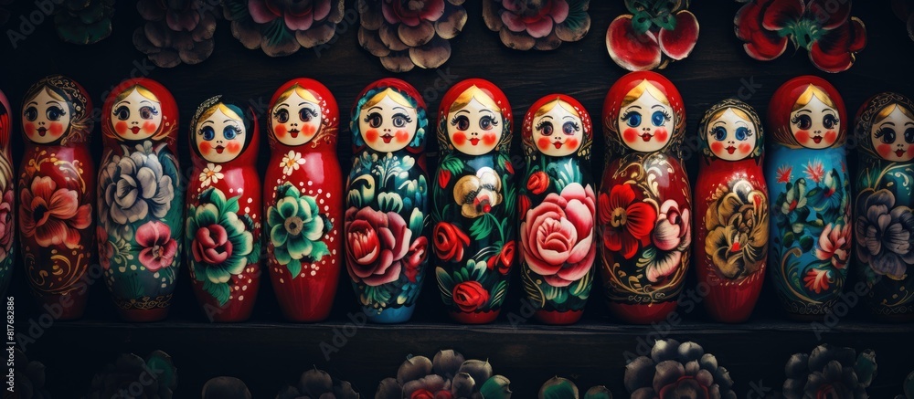 Poster an arrangement of nested matryoshka dolls in a diminishing size sequence creating a captivating comp