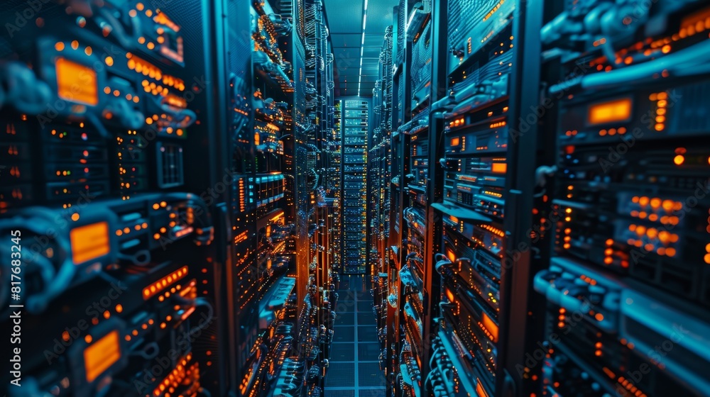 Poster the image shows a server room full of computer racks with blinking lights.