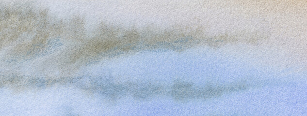 Abstract art background light blue and brown colors. Watercolor painting on canvas with sky stains.