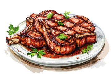 A delicious plate of meat with sauce and parsley, perfect for food and cooking concepts