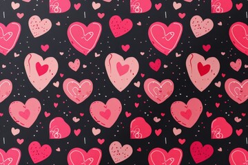 Abstract seamless geometric pattern with hearts in pink colors. Cute background - Valentines day design. Beautiful simple AI generated image in 4K, unique.