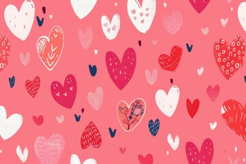 Abstract seamless geometric pattern with hearts in pink colors. Cute background - Valentines day design. Beautiful simple AI generated image in 4K, unique.