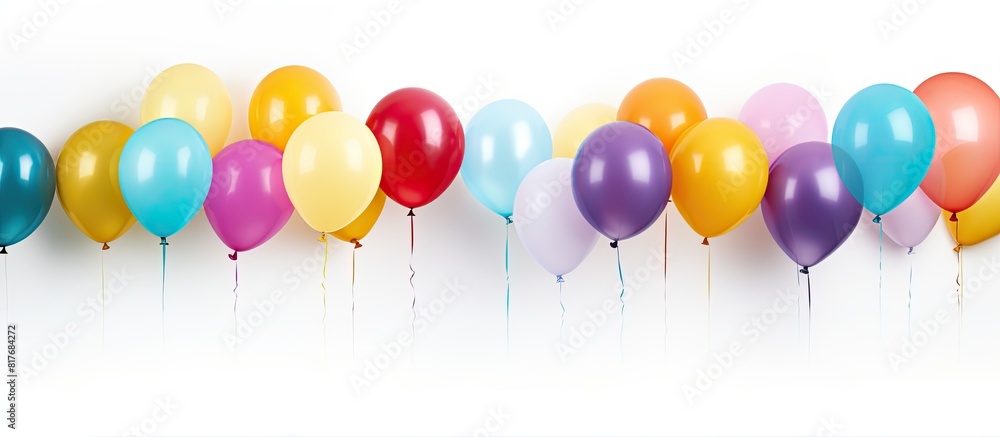 Poster A vibrant array of balloons with various colors set against a clean white background providing ample space for adding text or images