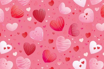 Abstract seamless geometric pattern with hearts in pink colors. Cute background - Valentines day design. Beautiful simple AI generated image in 4K, unique.