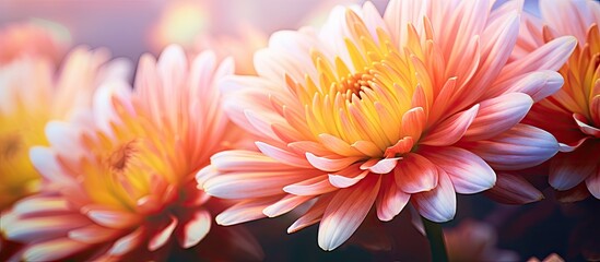 A vibrant chrysanthemum flower blossoms in a garden offering a captivating copy space image