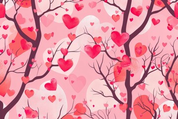 Abstract seamless geometric pattern with hearts in pink colors. Cute background - Valentines day design. Beautiful simple AI generated image in 4K, unique.