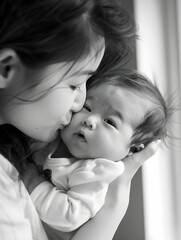 Woman Kissing Her Newborn Baby Boy