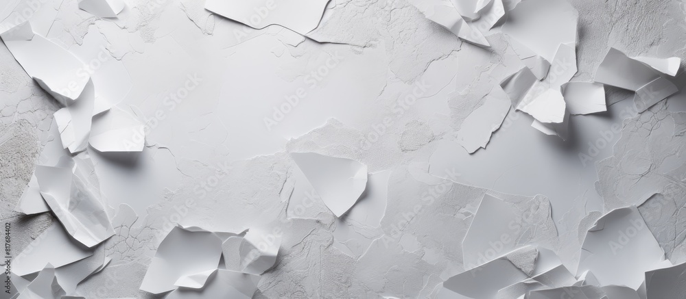Poster An assortment of torn paper pieces in shades of white displayed on a textured gray backdrop creating a versatile copy space image