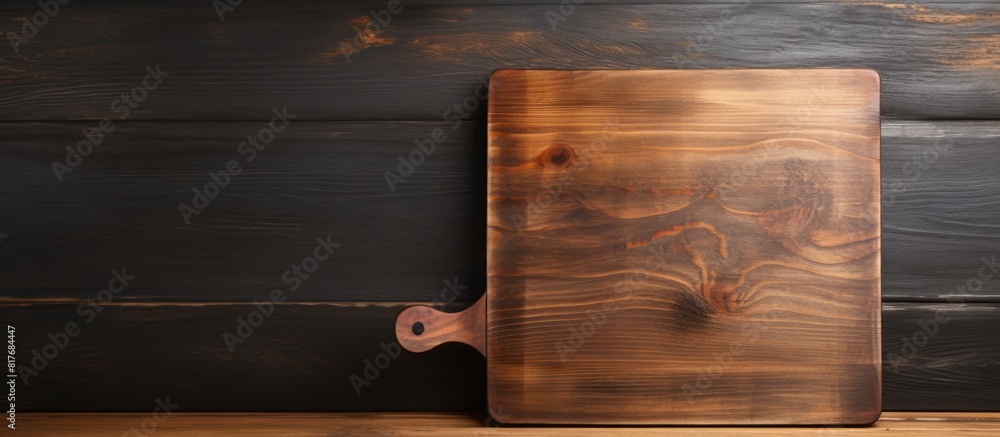 Aufkleber a square stone frying pan of excellent quality is presented alongside a wooden board with ample copy