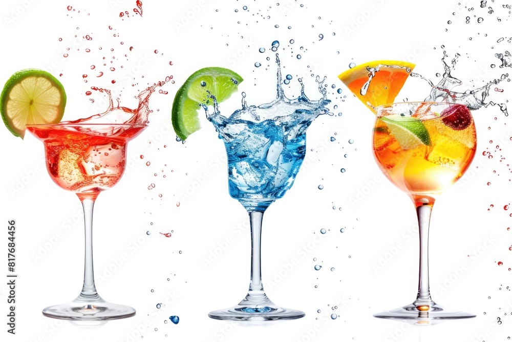Poster three glasses with different beverages, suitable for various concepts