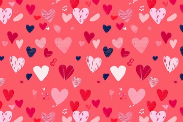 Abstract seamless geometric pattern with hearts in pink colors. Cute background - Valentines day design. Beautiful simple AI generated image in 4K, unique.