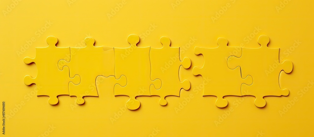 Poster A jigsaw puzzle with a plain white design set against a yellow background allowing ample empty space for creative purposes in the image
