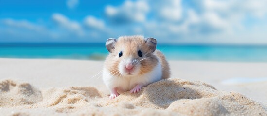 Side view of a hamster sitting on bathing sand with copy space image