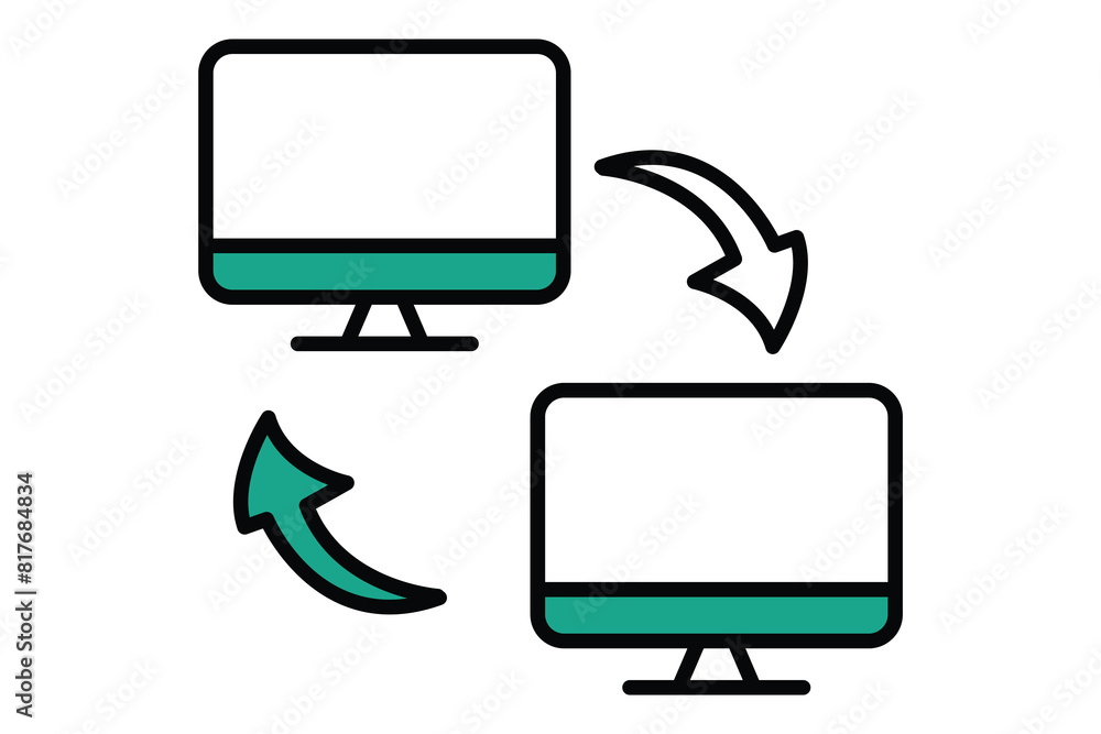Poster data transfer icon. monitor with arrow. icon related to information technology. flat line icon style