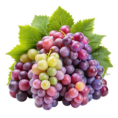 Fototapeta premium A bunch of grapes with leaves isolated on transparent background