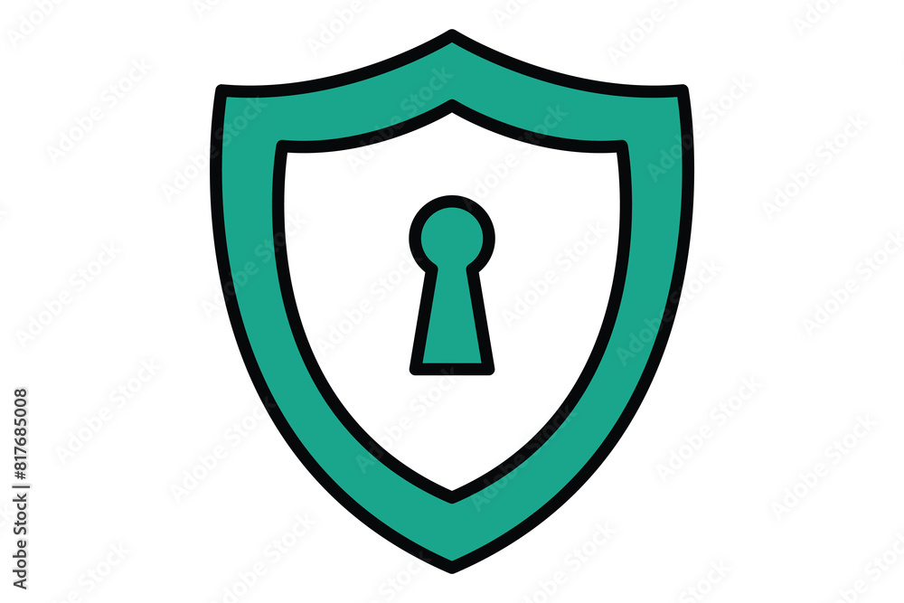 Poster anti virus icon. shield with key. icon related to information technology. flat line icon style. tech