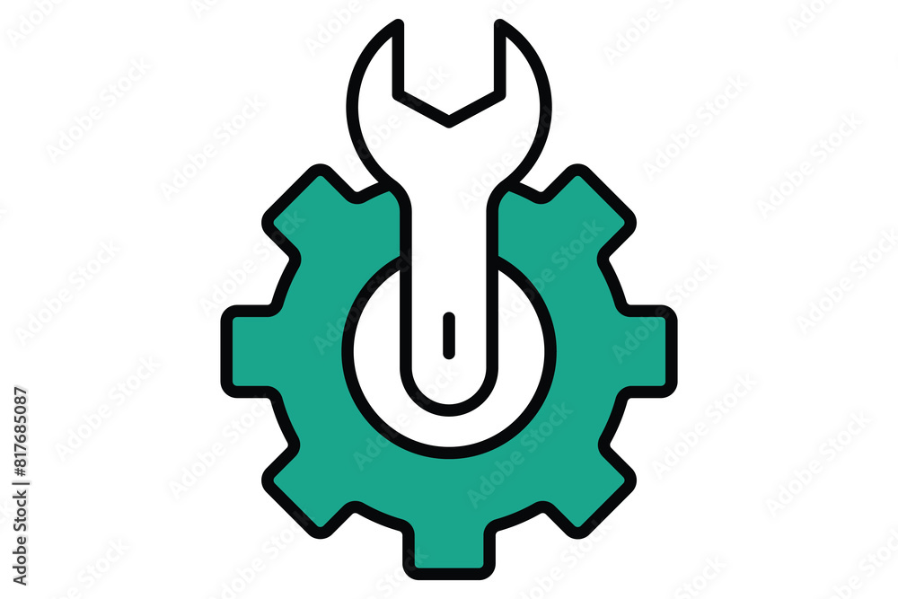 Poster setting icon. gear with wrench. icon related to information technology. flat line icon style. techno