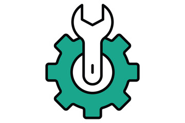 setting icon. gear with wrench. icon related to information technology. flat line icon style. technology element vector illustration