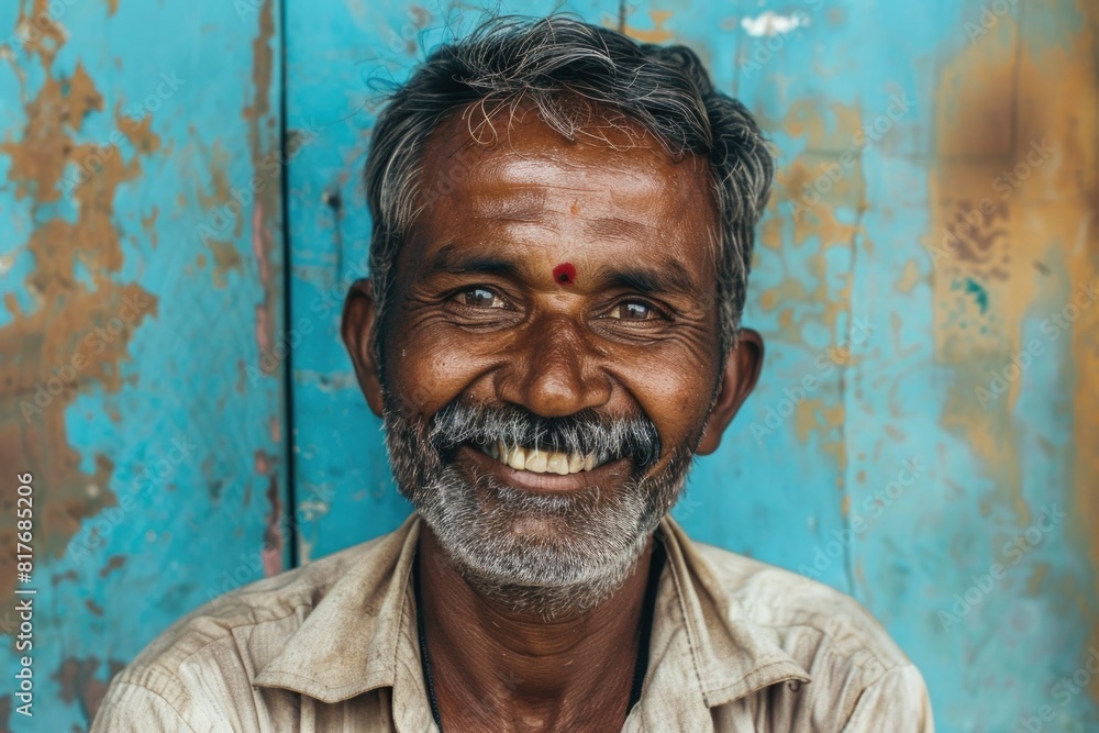 Aufkleber a man with a beard and a mustache smiling at the camera. suitable for business and lifestyle concept